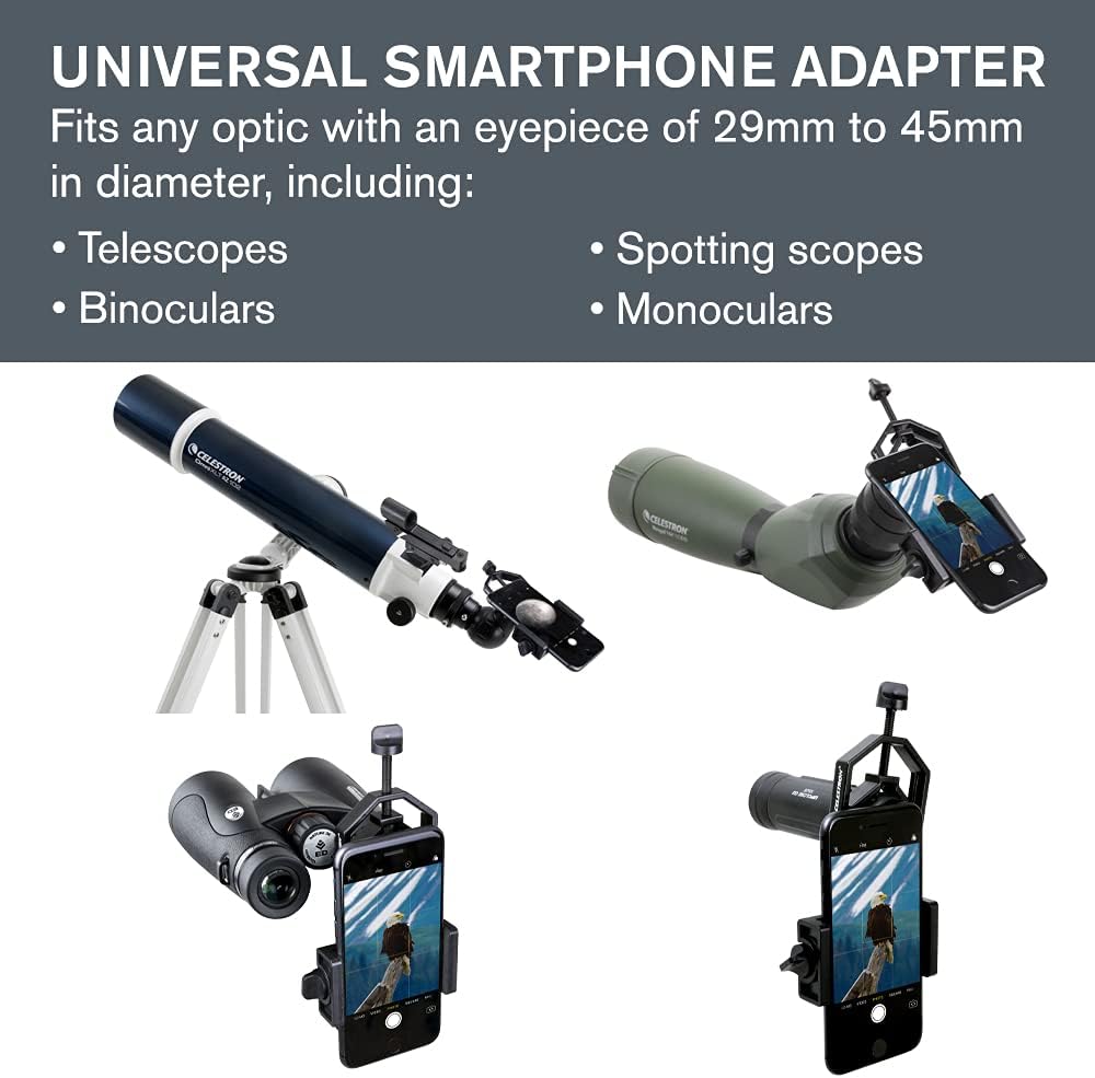Celestron 81035 Basic Smartphone Adapter - Compatible with Telescopes, Binoculars, Spotting Scopes and Microscopes, Capture Images and Video Through Your Eyepiece, Black